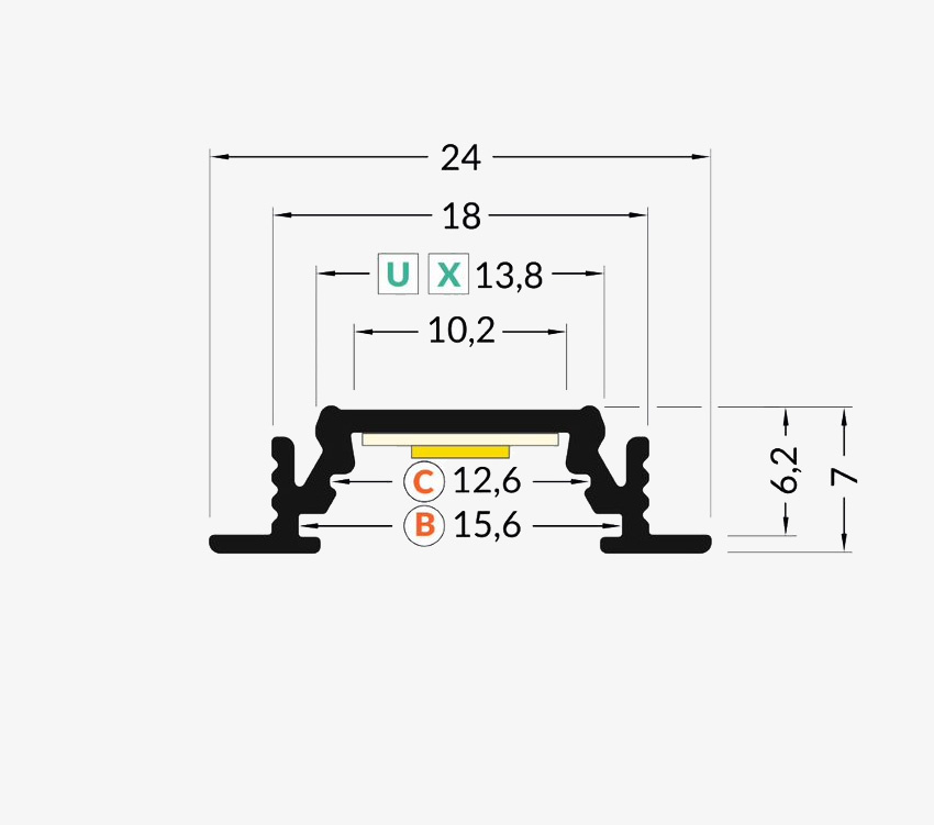 Profile Recessed10 [BC/UX] - Anodized - 2m